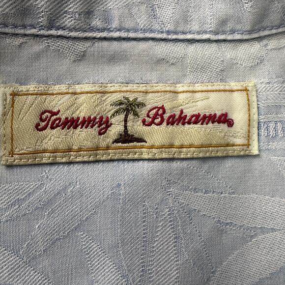 Tommy Bahama Hawaiian Shirt Men’s Medium Blue Floral Palm Tree Print Camp Collar - Picture 6 of 10